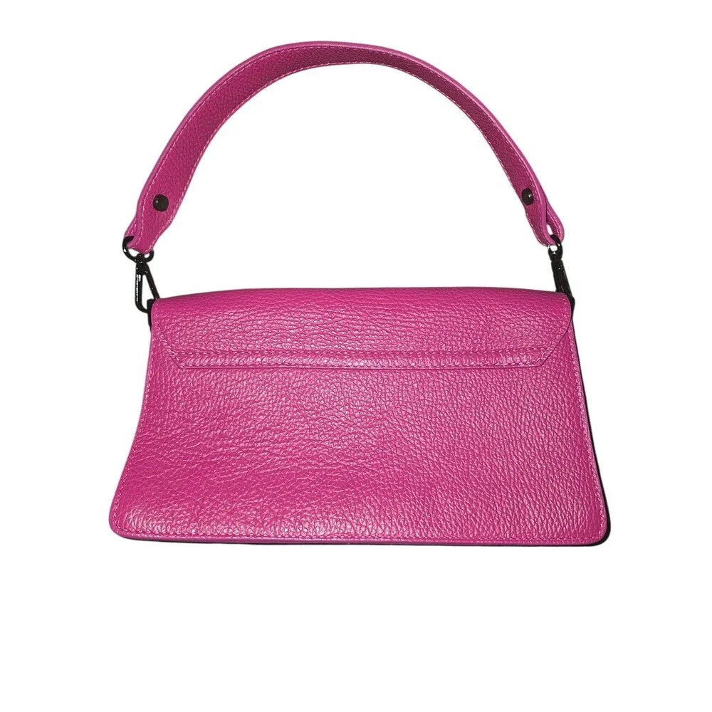 Borse In Pelle Italian Made Fushia Pink Leather Shoulder Bag Removable Straps